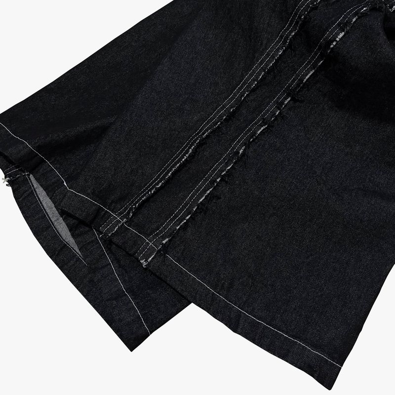 layered deconstructed denim capri shorts_black