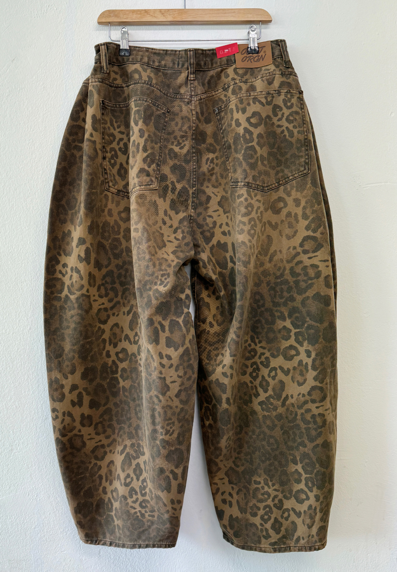 HIDDEN POCKET LEOPARD SPOT BALLOON DENIM🤎💚 - 2 COLORS