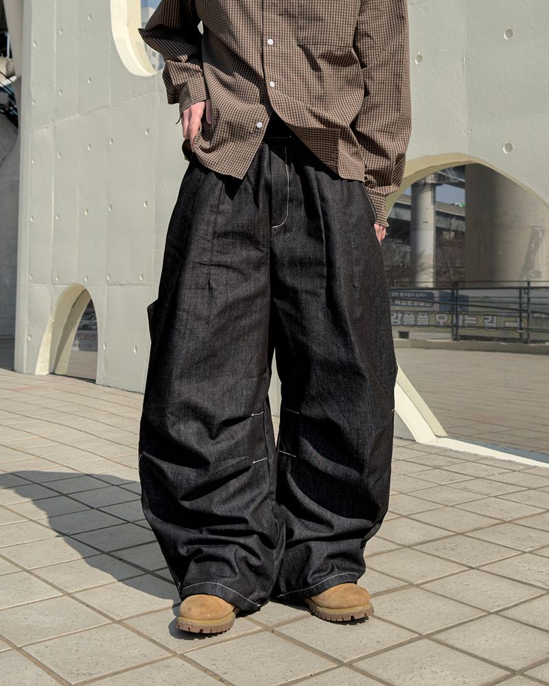Hanel Check Flap Balloon Denim Pants