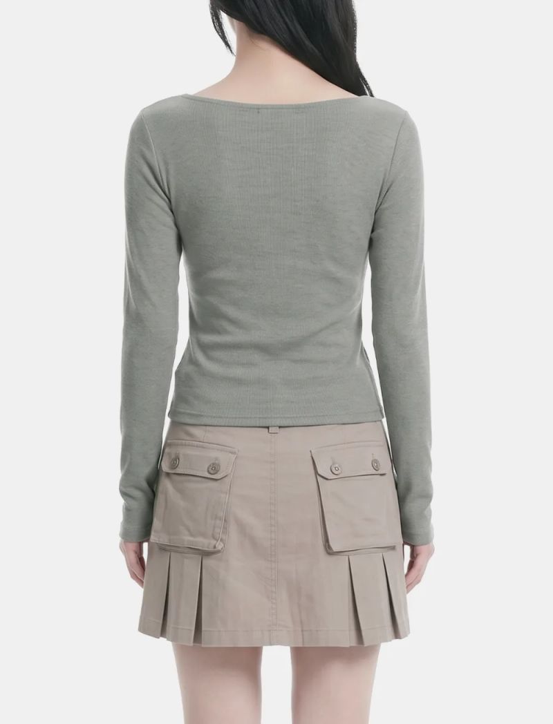 Ellie Henley-Neck Slim Long-Sleeve Top
