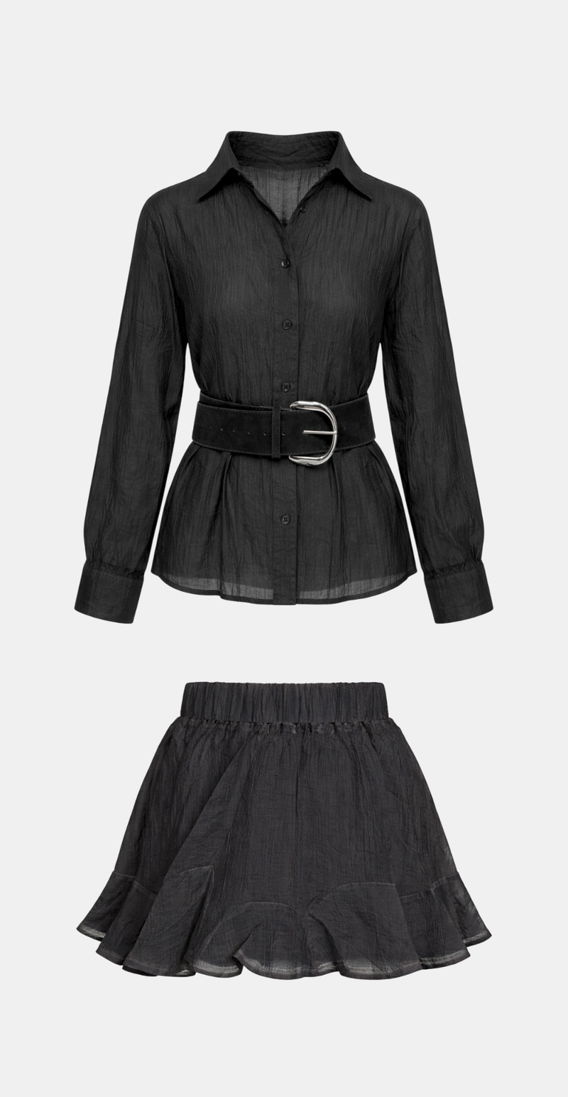 Roen Wrinkle Shirt Skirt Set
