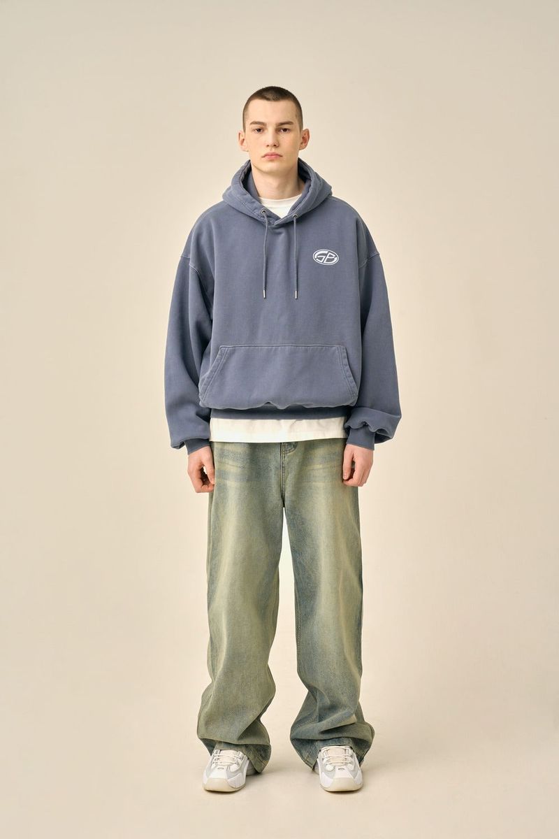 PIGMENT OVERSIZED LOGO HOOD - BLUE