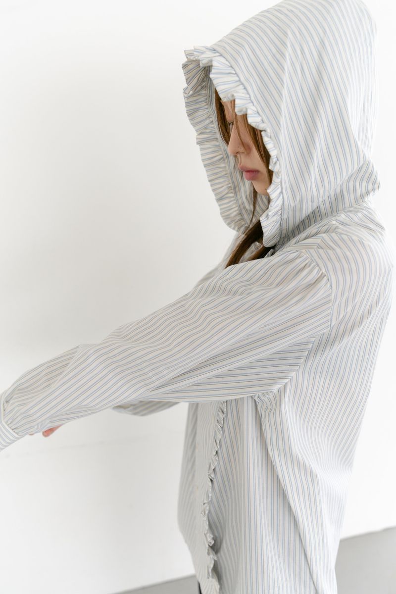 frill stripe double hood shirts(2colors)