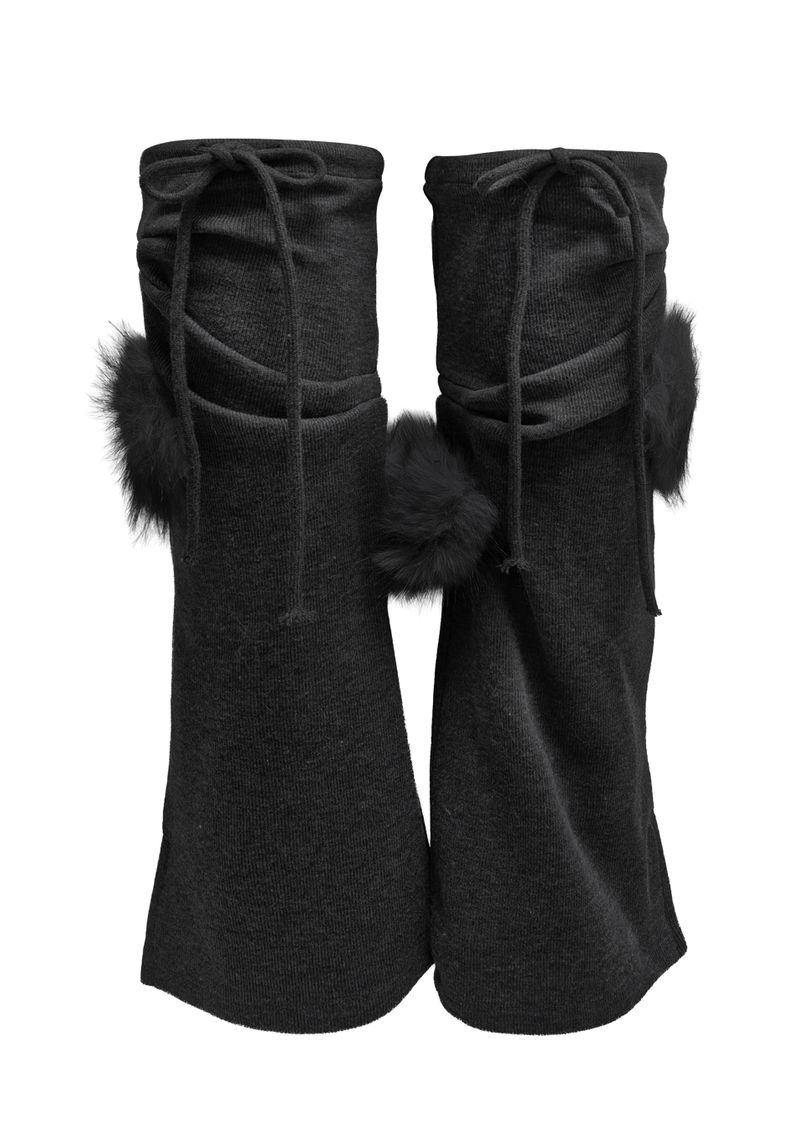  CURVED FUR LEG WARMERS . BLACK