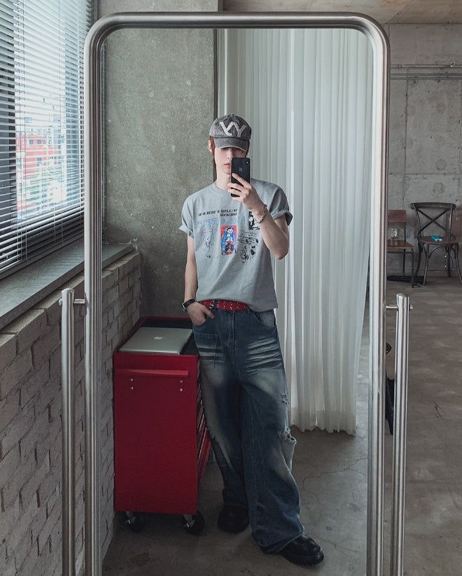 Binden Wash Damaged Wide Denim