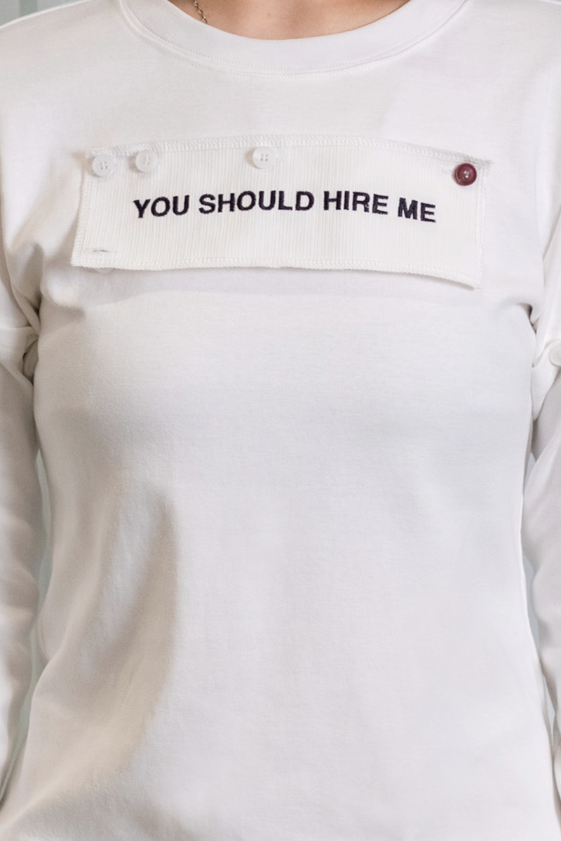 "HIRE ME" CONVERTIBLE LONG SLEEVE (WHITE)