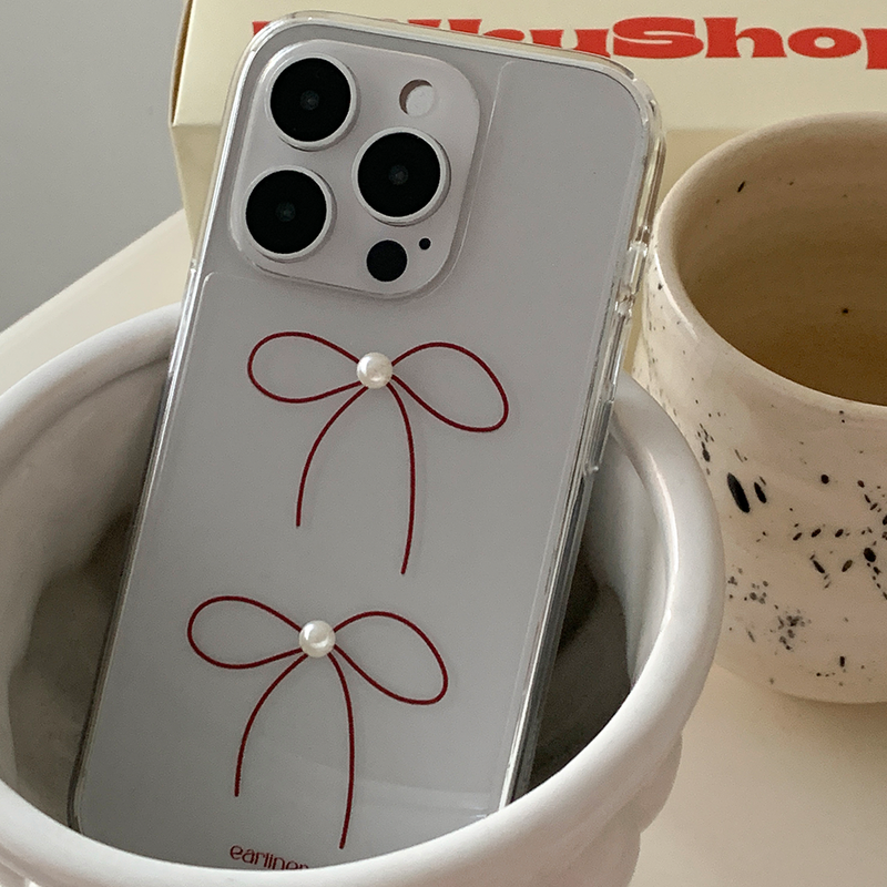 [handmade] red ribbon pearl jelly hard case