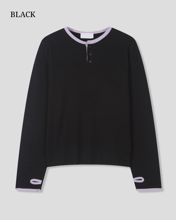 (UNISEX) ヘンリーネック ワッフル ウォーマー ティー