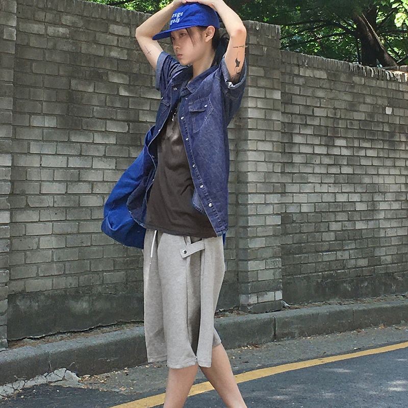 [UNISEX] Cuts Side Snap Capri Bermuda Pants