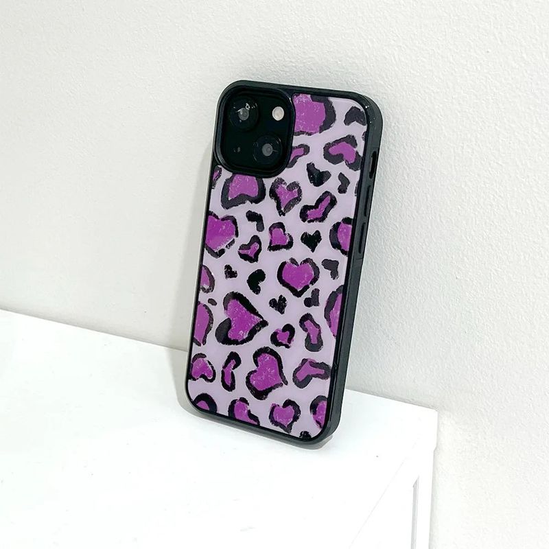[MADE][Glass Bumper Case] Heart Leopard Drawing Case ⋆ Purple