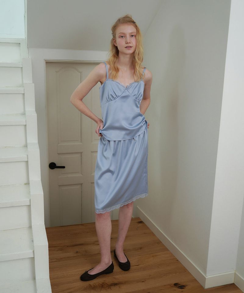 WITHOUTSUMMER（ウィズアウトサマー）の「Satin midi skirt_skyblue（Skirts）」