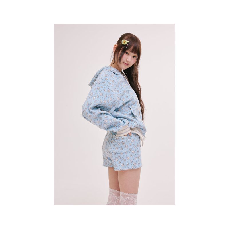 rabbit fluffy hoodie babi blue