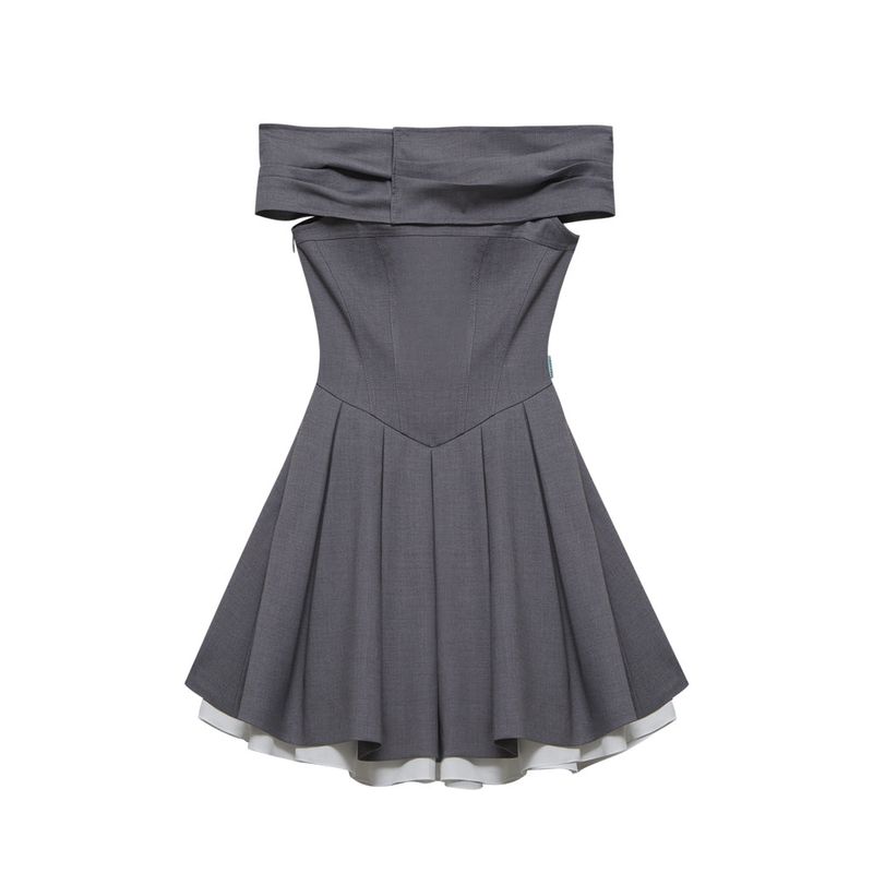 Off-the-shoulder flared mini dress