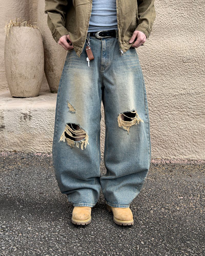 Roy Distressed Wide Denim Pants