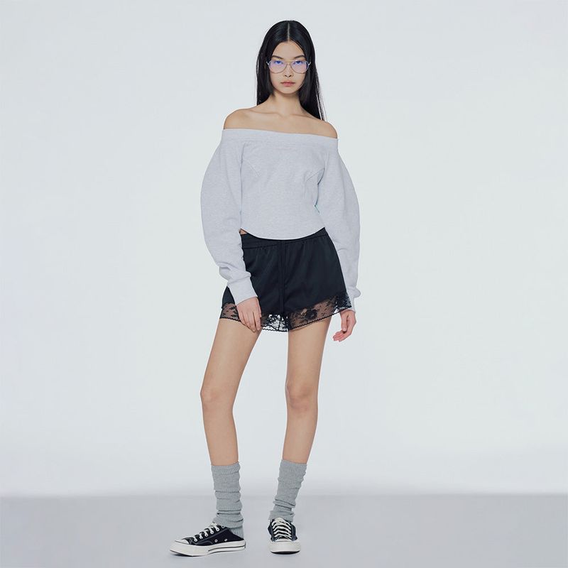 Lace-trim track shorts