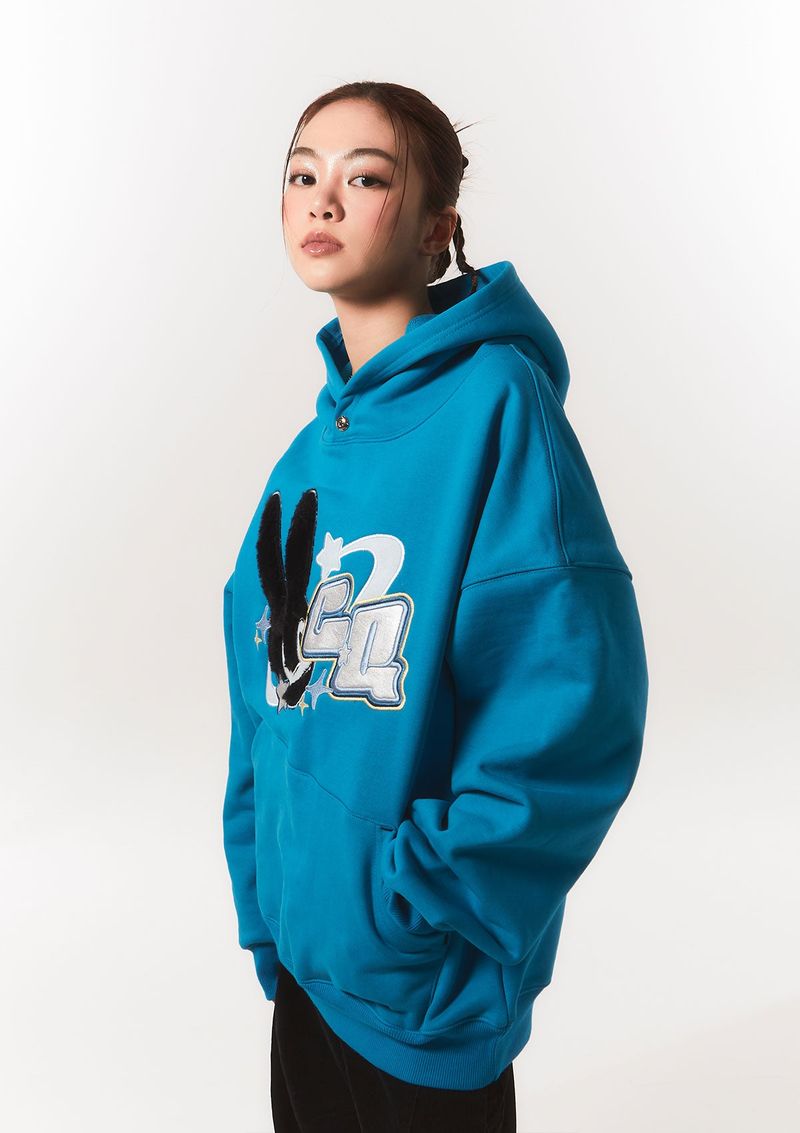 fur bunny planet hoody - blue