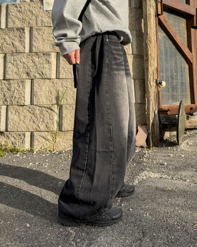 Mech side tuck wide denim pants
