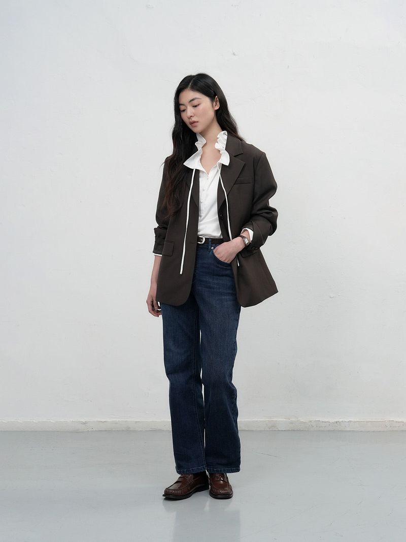 【即日発送】loose fit frill collar blouse