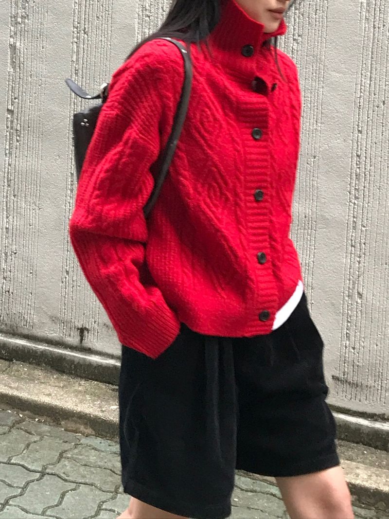 Wool fisher high neck cardigan 