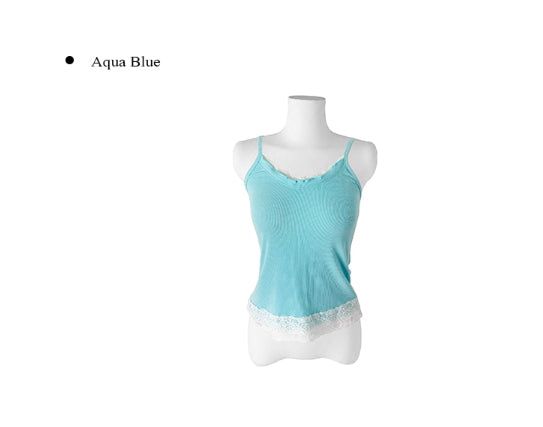 Chican Lace Frill Ribbed Slim Sleeveless