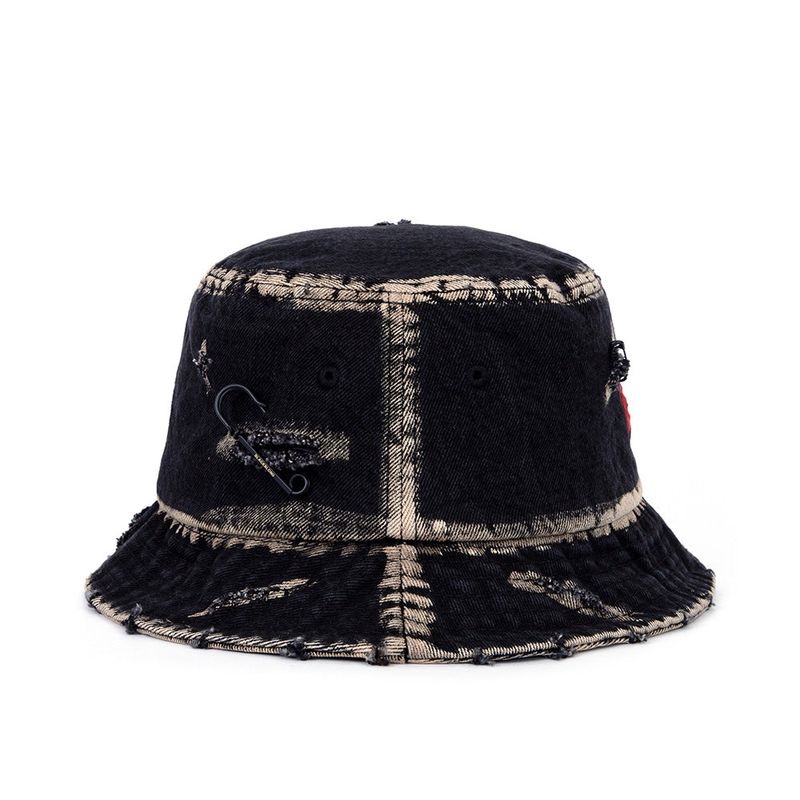 BBD Bleached Custom Smile Logo Denim Bucket Hat (Black)