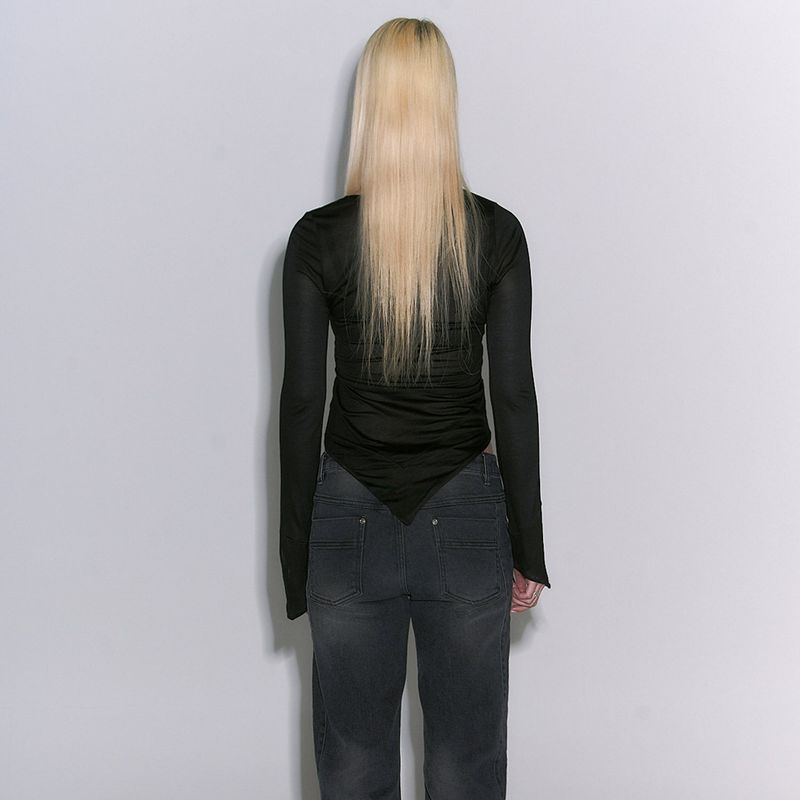  Ribbon Detail Slim Top Black