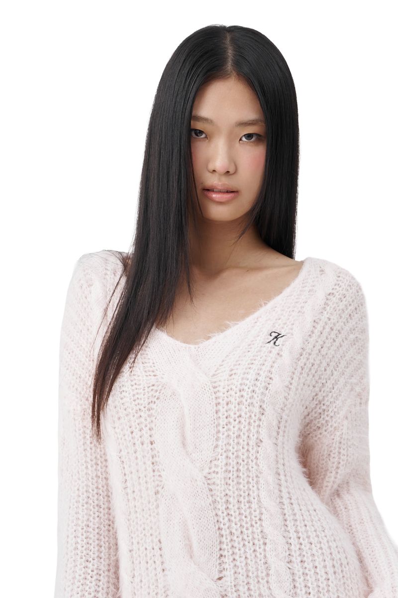 Softy cable knit & muffler, Pink