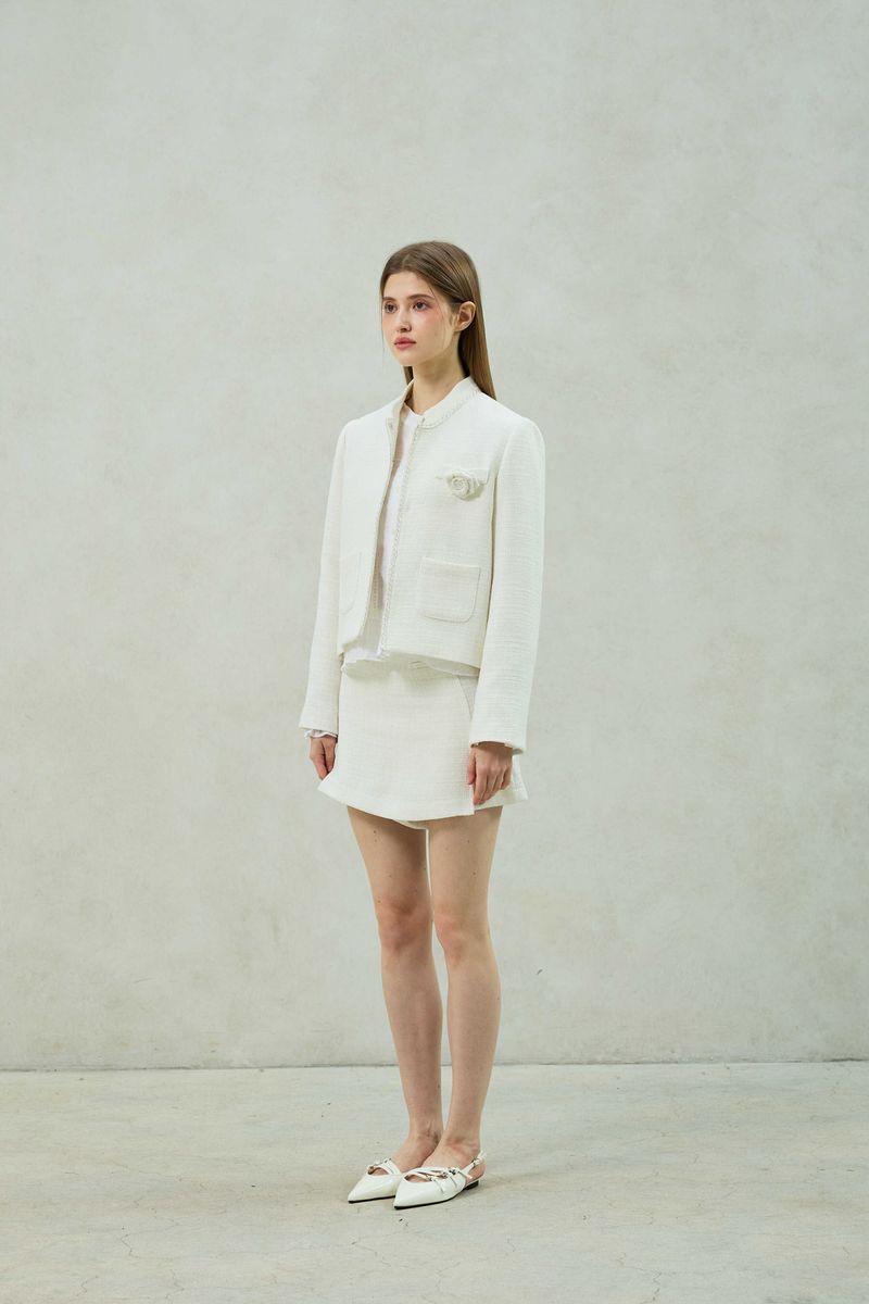 AGLOW TWEED SKIRT PANTS / WHITE