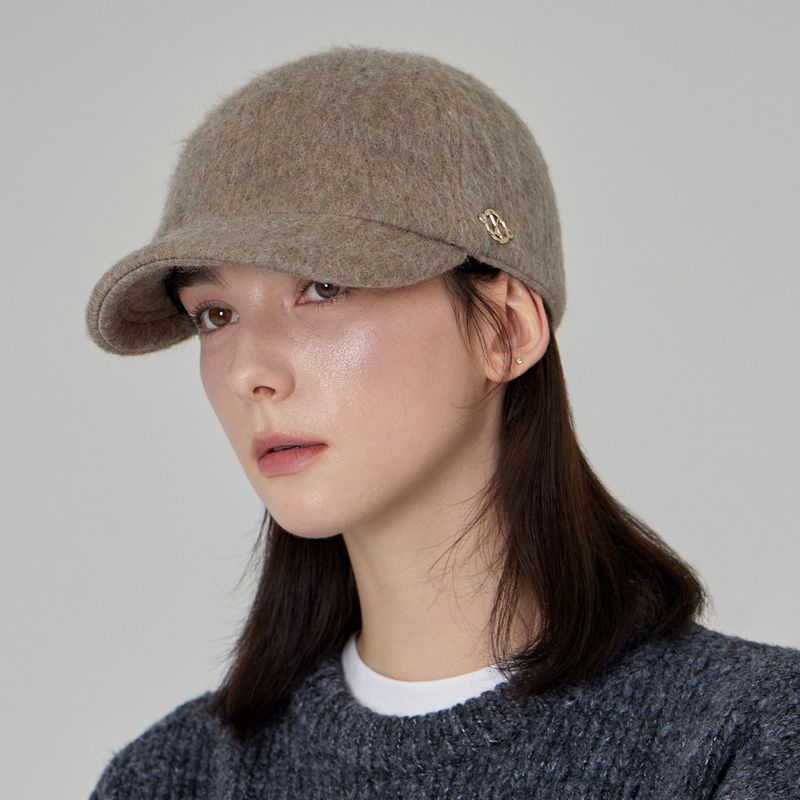 VA Curved Circle Logo Newsboy Cap / Light Mocha
