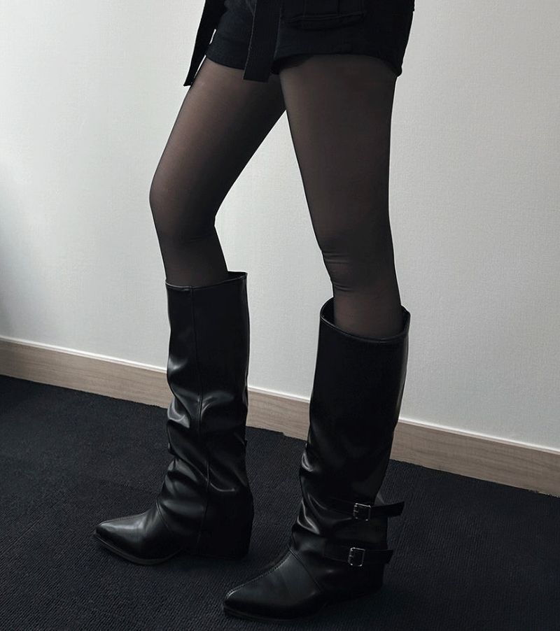 Unfold Leather Knee High Boots
