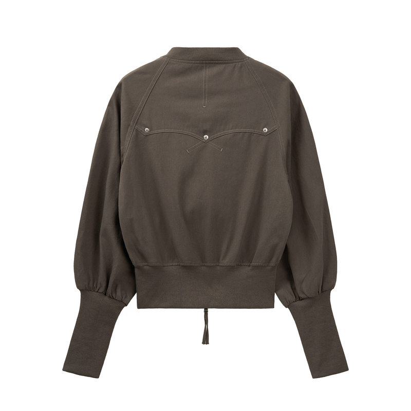 BANDING CROPPED COTTON JACKET (KHAKI BROWN)