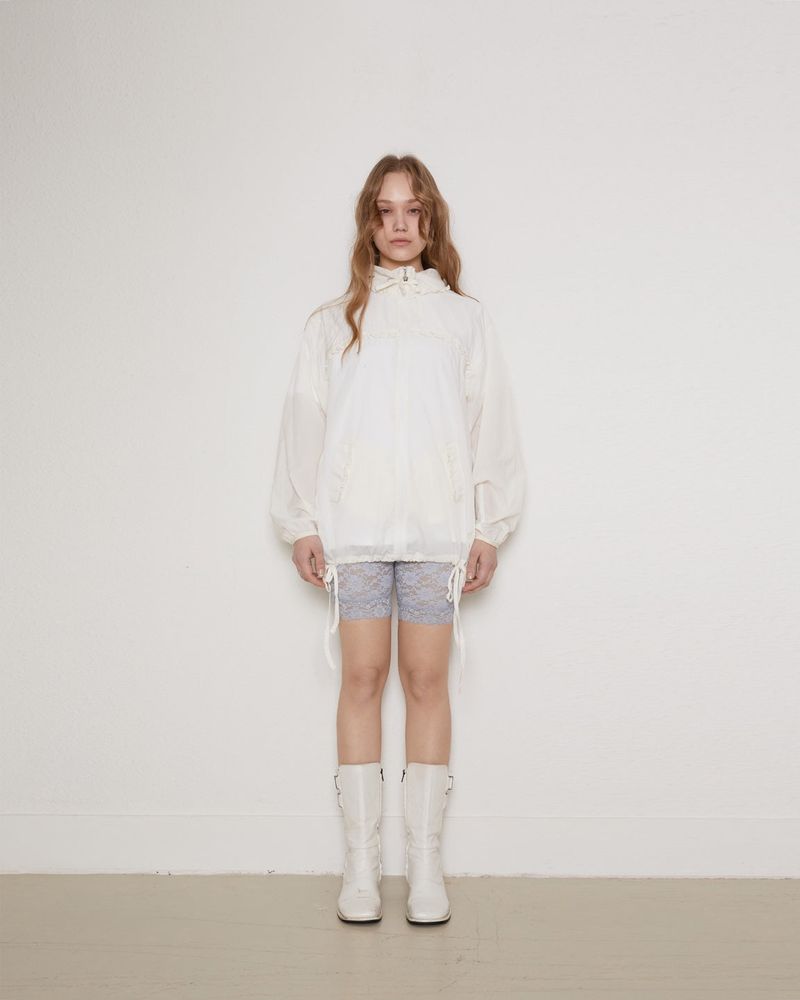 Sheer ruffle jacket / check white