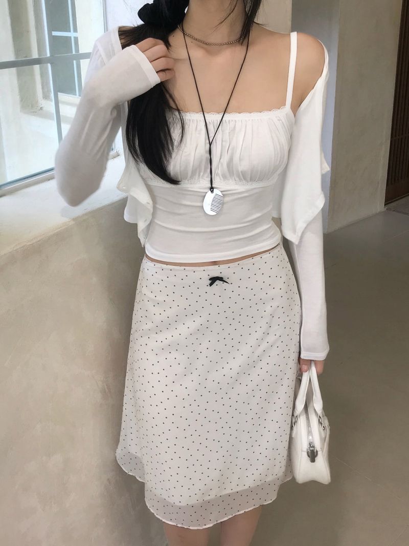 White Pure Dot Midi Skirt