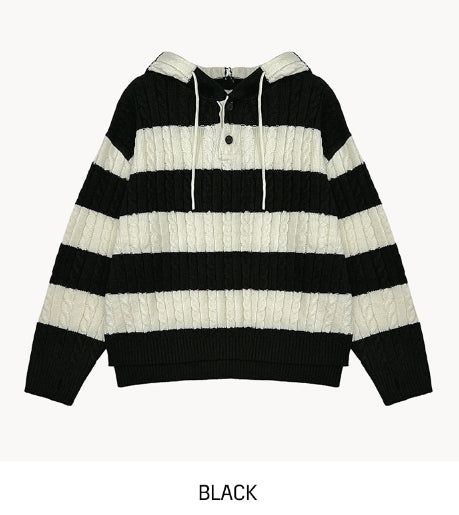 Stripe cable hood warmer knitwear