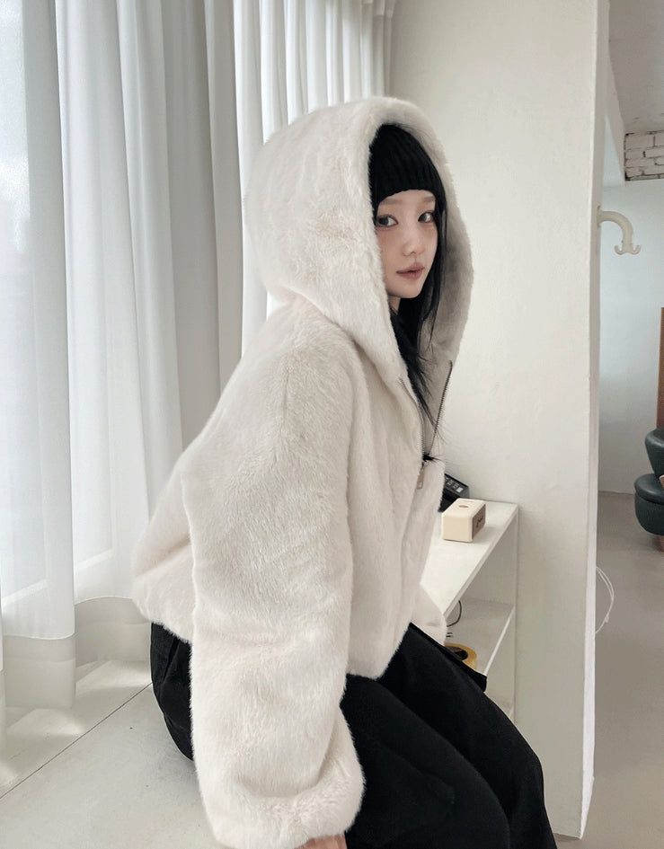 Crop Hood Fur Jacket
