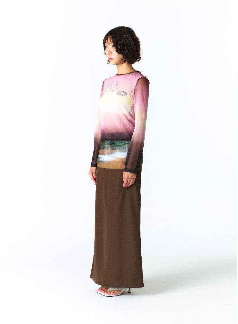 MEDITATIVE IMAGE MAXI SKIRT(BROWN)