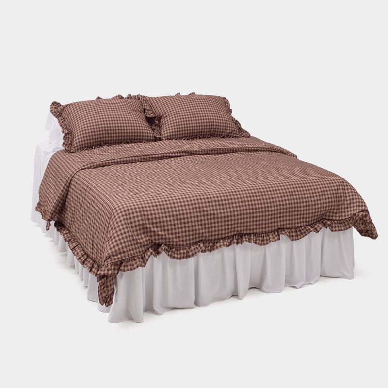 Dust-Free Gingham Check Frill Duvet Cover - K size