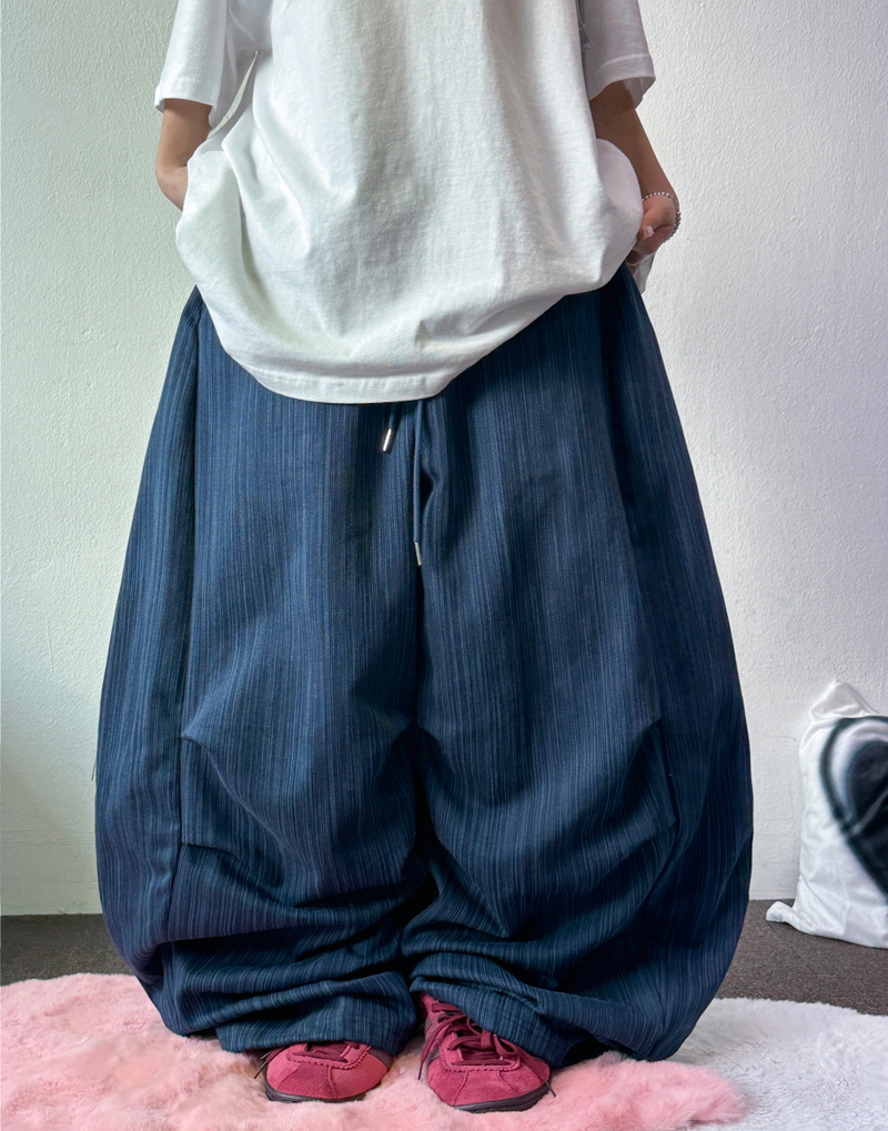 CCORTTI(コルッティ)の「HIP PATCH COTTON BALLOON SIDE SLIT BALLOON STRIPE CORDUROY ST DENIM LONG PANTS 🩵🖤 - 2 COLORS(Pants)」
