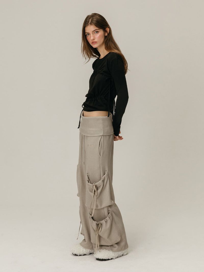 FOLDOVER SHIRRING SWEATPANTS / GREY