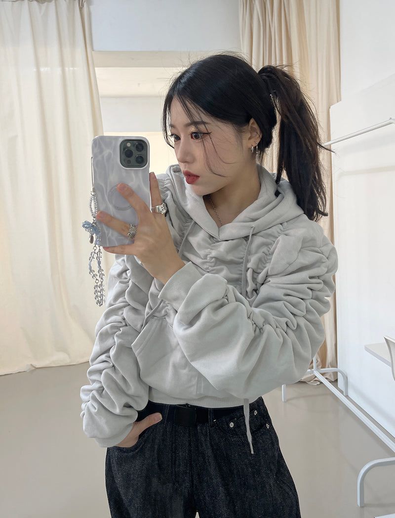 Napping Shirring Cropped Hoodie