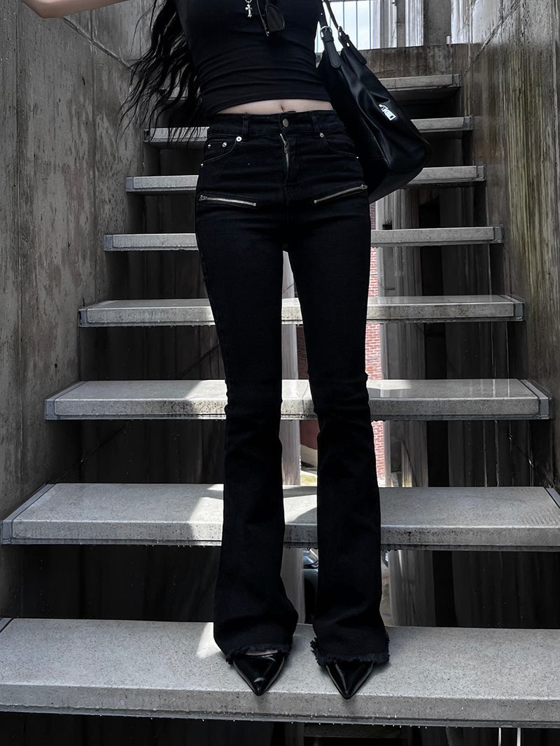 black zipper bootcut denim