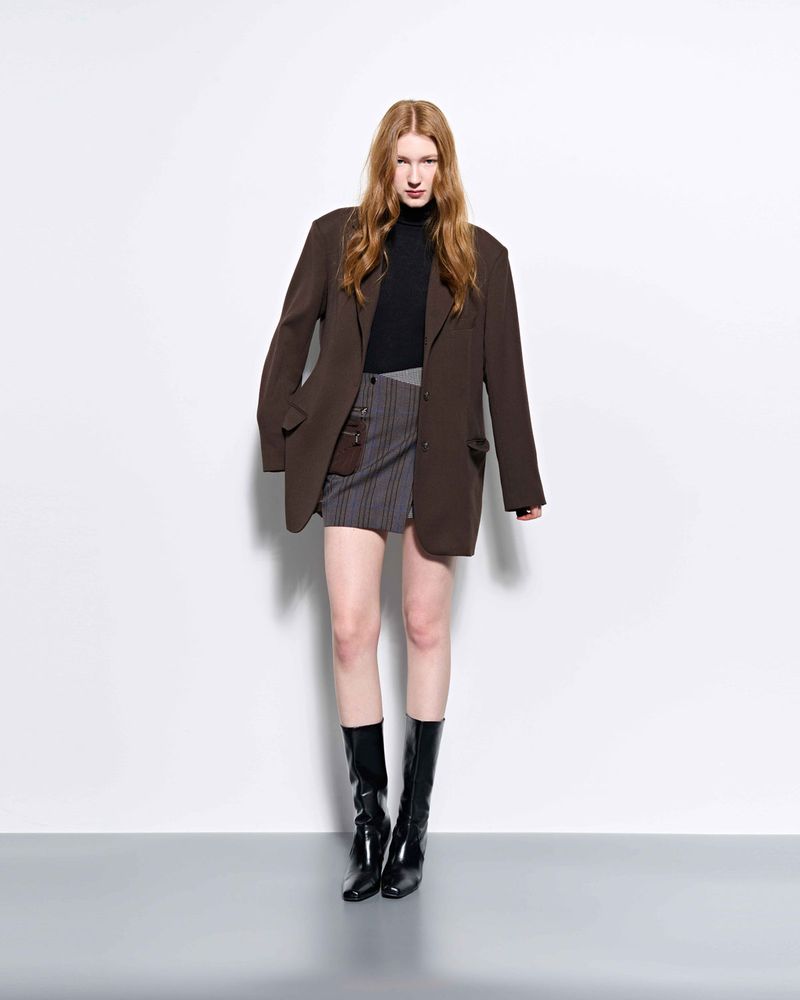 Check Panelled Mini Wrap Skirt _ Brown