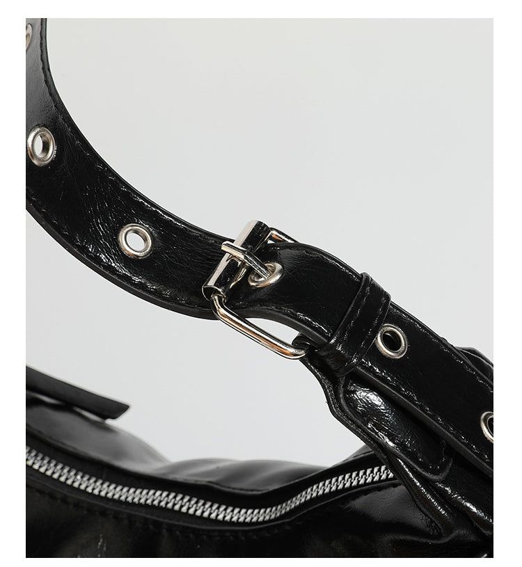 Studded Waxed Leather Motorcycle Shoulder Bag