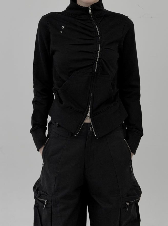 mnem（ムネム）の「Curved shirring two-way zip-up（Tops）」