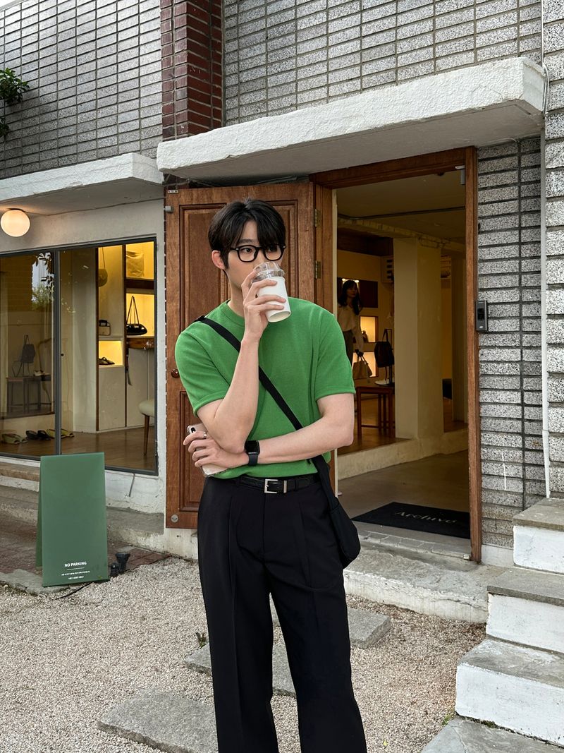 Dot Back-Bend One Tuck Semi-Wide Slacks (4 colors)