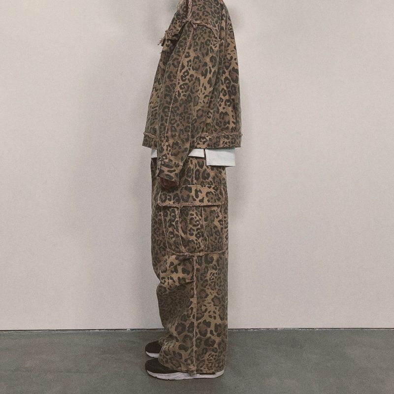 leopard grunge wide pants_beige