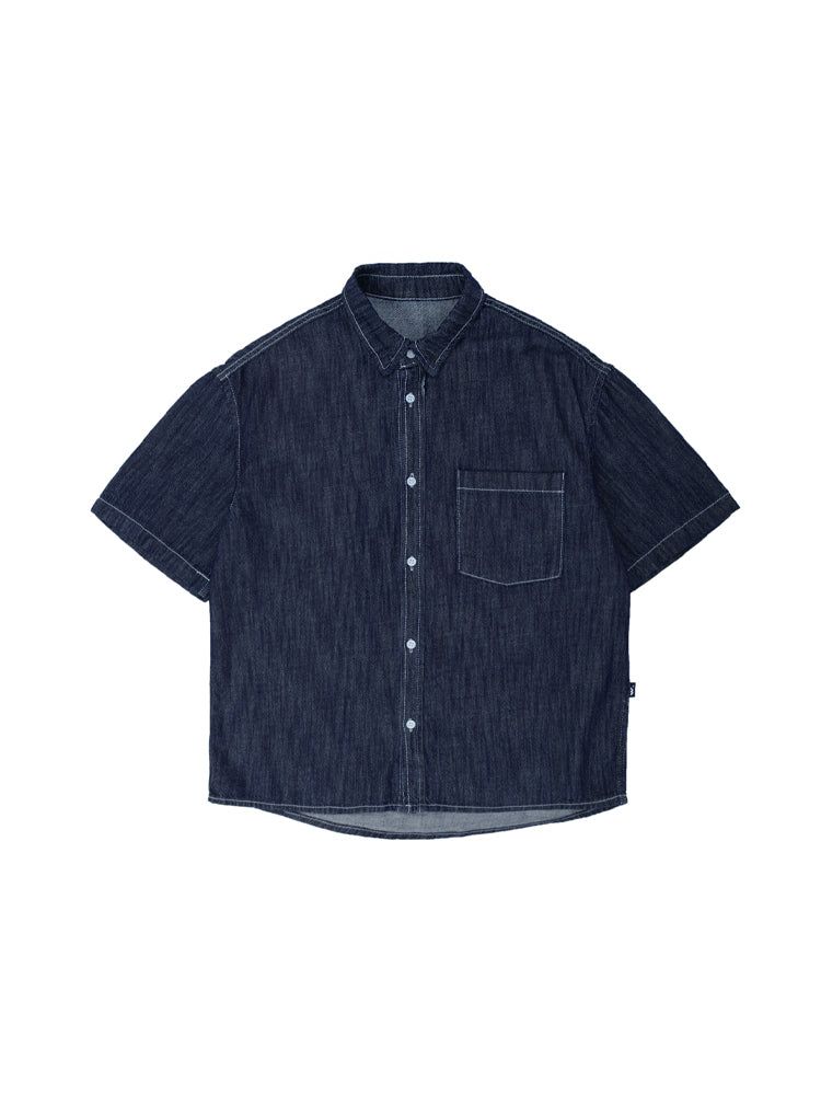 M205 LINEN OVER DENIM SHIRT_DEEP BLUE