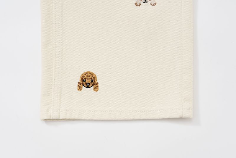 PUPPY EMBROIDERED CREAM DYED STRAIGHT DENIM code 26226