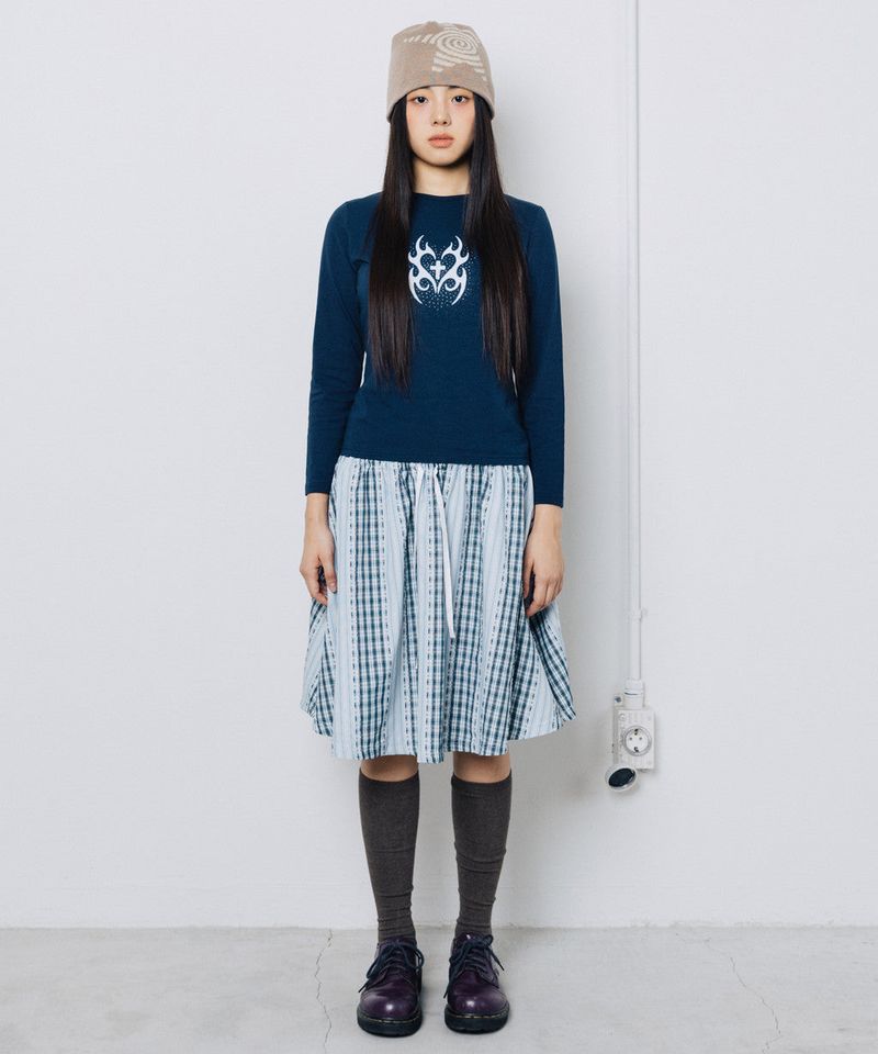 WEBHOUSE（ウェブハウス）の「Check Twister Star Skirt - Stripe Light Blue（Skirts）」