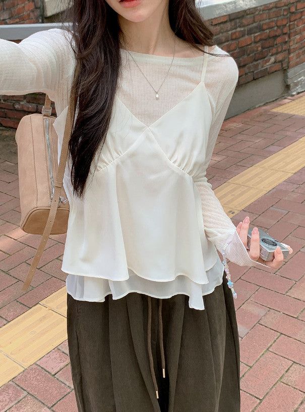 [SHOPPERMADE] Satin Silky Chiffon Sleeveless Blouse